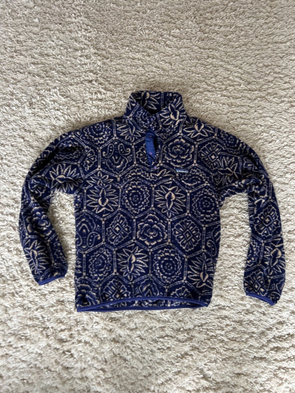 Patagonia Navy & Cream Patterned Half-Zip Fleece Pullover